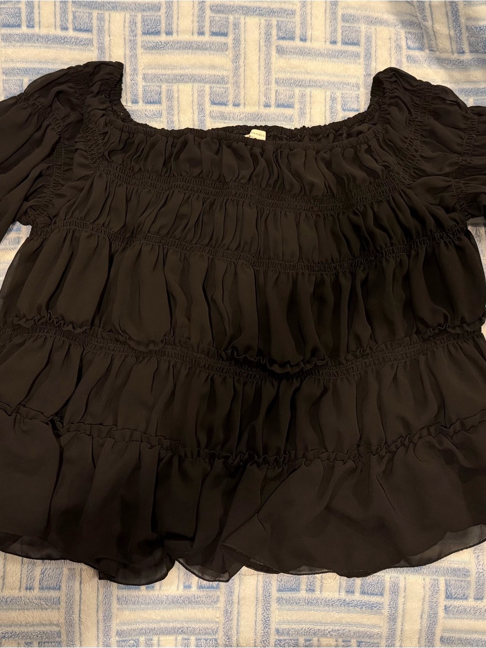 Women’s Black Smocked Peasant Top
